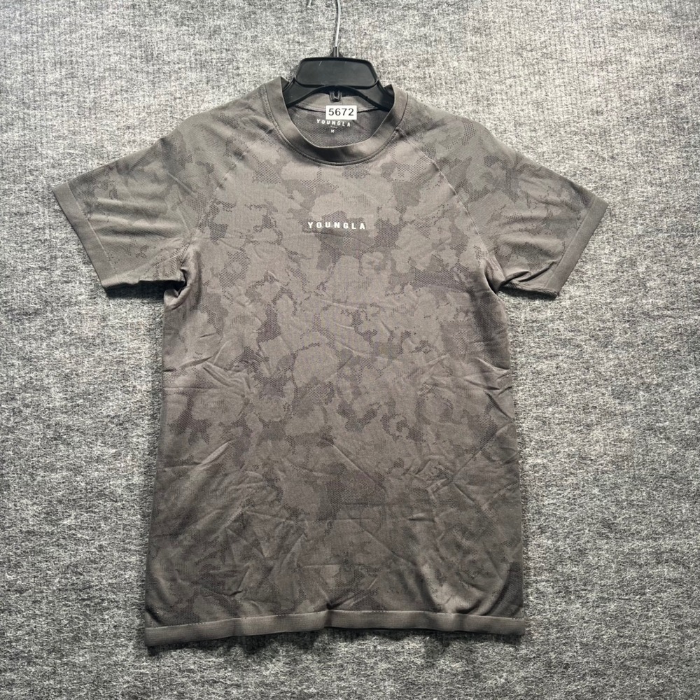 YoungLA Mens Grey Camo Seamless Compression Gym Shirt Size M